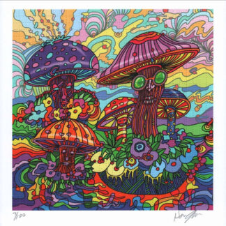 Psychedelic Mushrooms Landscape by Howie Green (signé à la main et numéroté), 900 carrés, 22 x 22 cm