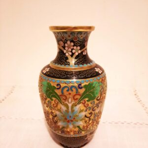Vase cloisonné chinois fleurs noir
